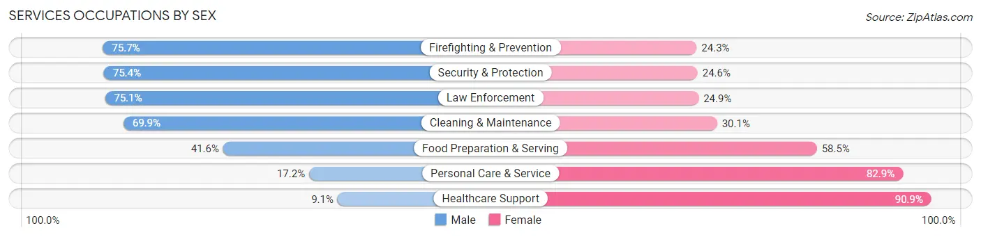 Services Occupations by Sex in Zip Code 01801