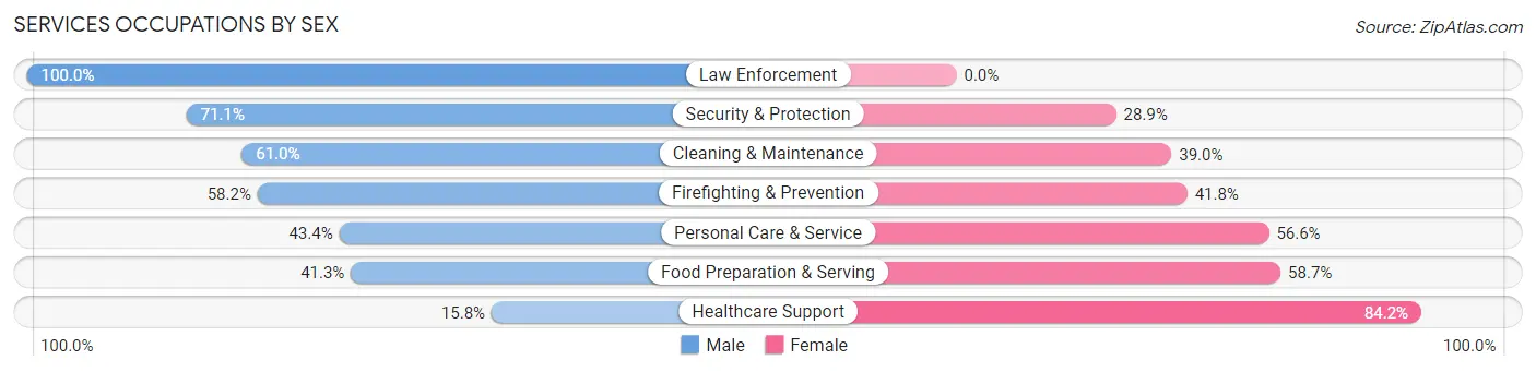 Services Occupations by Sex in Zip Code 01810