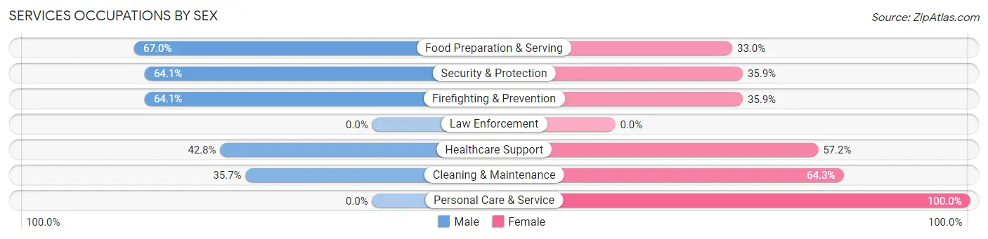 Services Occupations by Sex in Zip Code 01850
