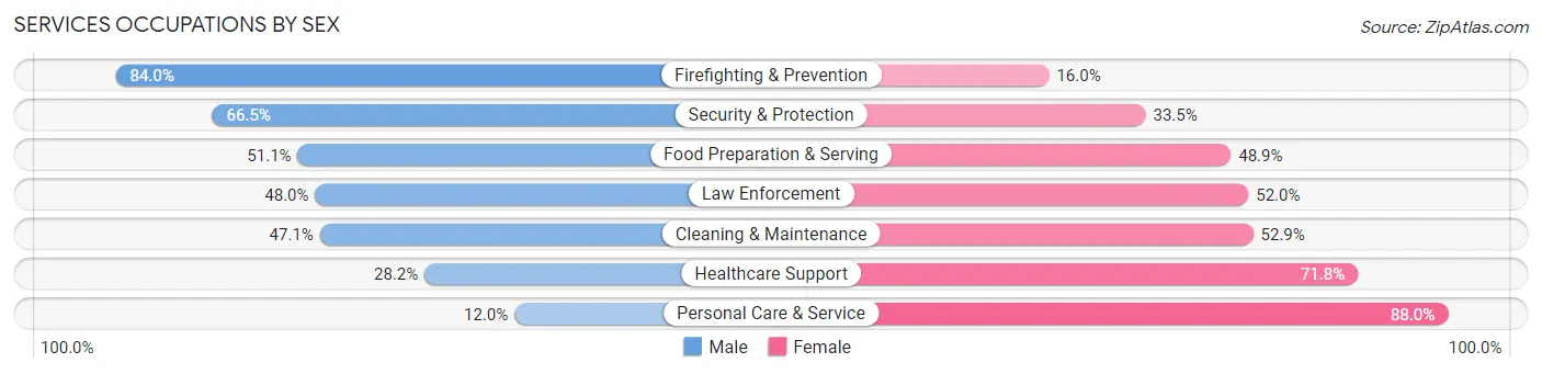 Services Occupations by Sex in Zip Code 01851
