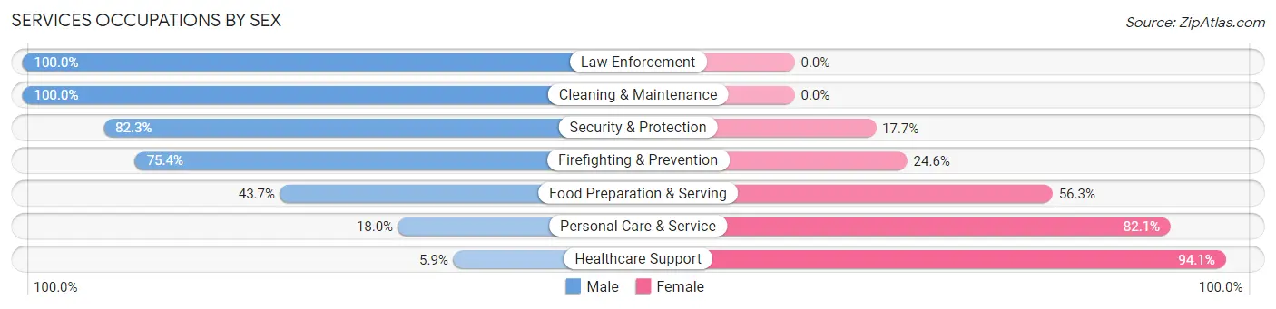 Services Occupations by Sex in Zip Code 01880