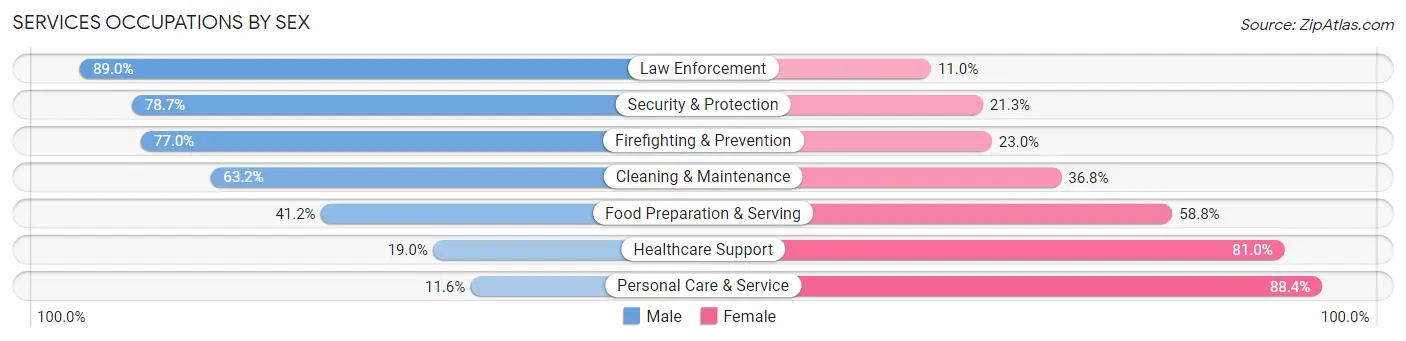 Services Occupations by Sex in Zip Code 01902