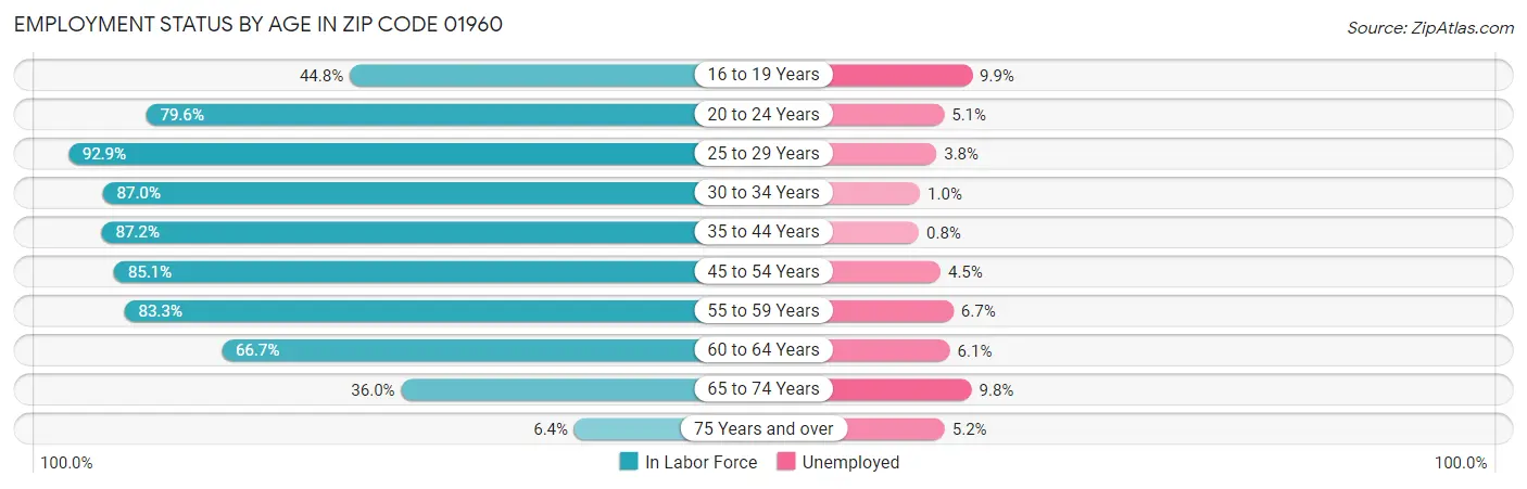 Employment Status by Age in Zip Code 01960