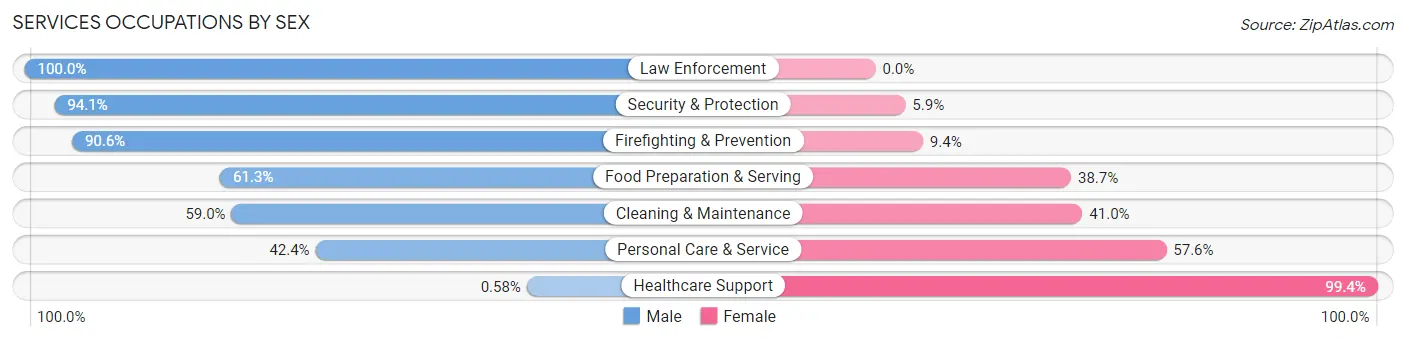 Services Occupations by Sex in Zip Code 02021