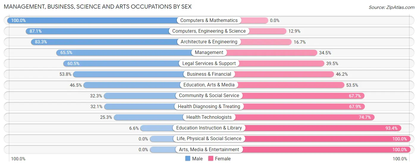 Management, Business, Science and Arts Occupations by Sex in Zip Code 02025