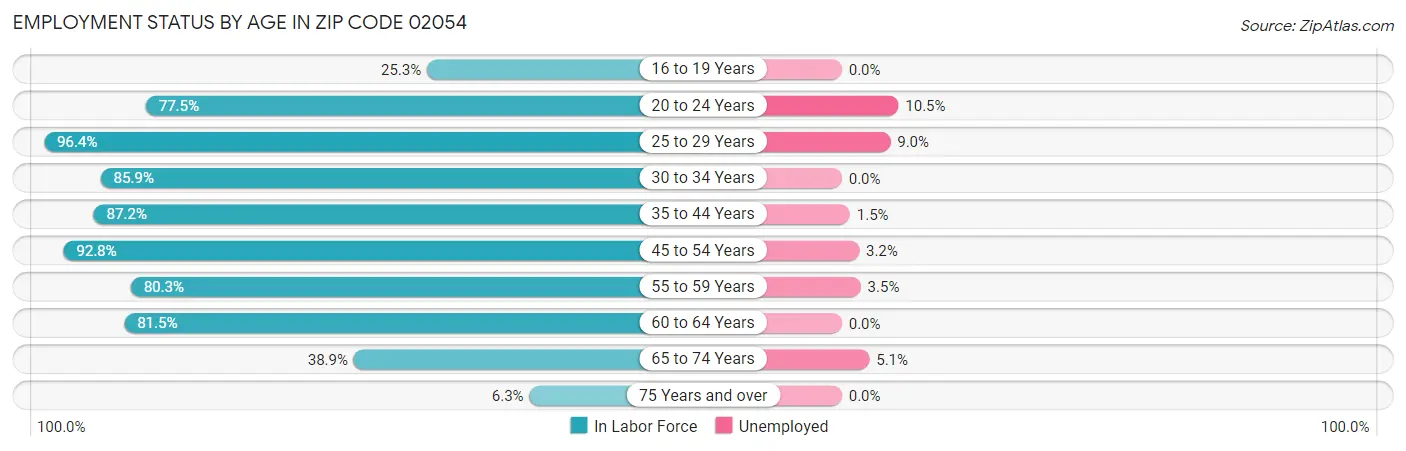 Employment Status by Age in Zip Code 02054