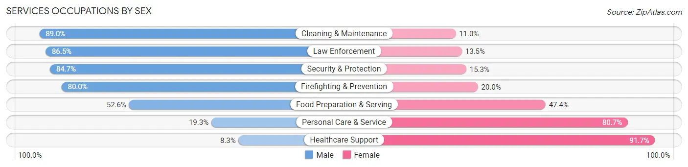 Services Occupations by Sex in Zip Code 02081
