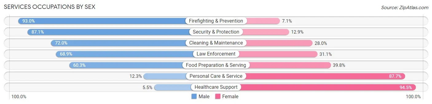 Services Occupations by Sex in Zip Code 02136