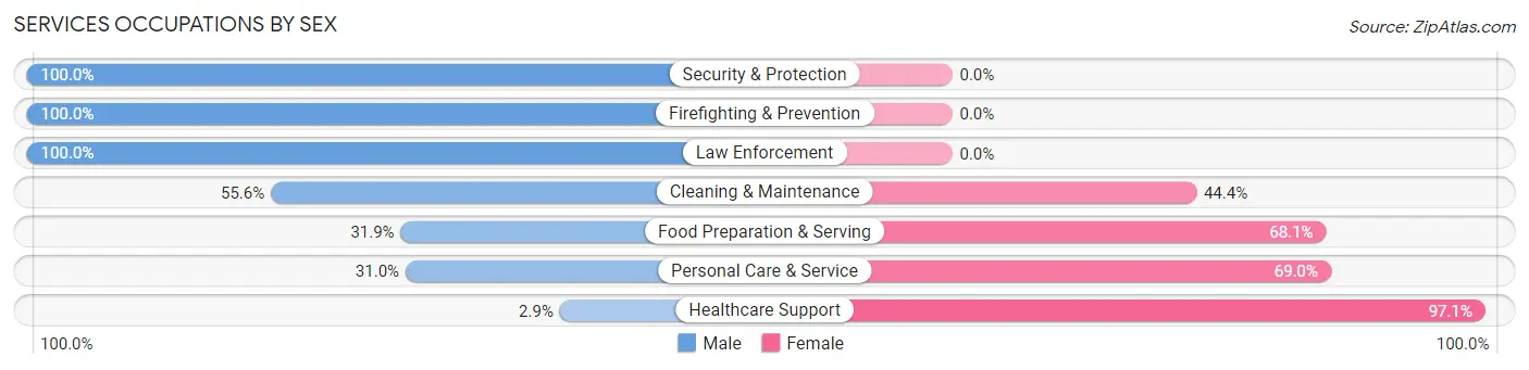 Services Occupations by Sex in Zip Code 02322