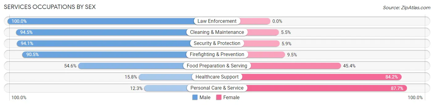 Services Occupations by Sex in Zip Code 02452