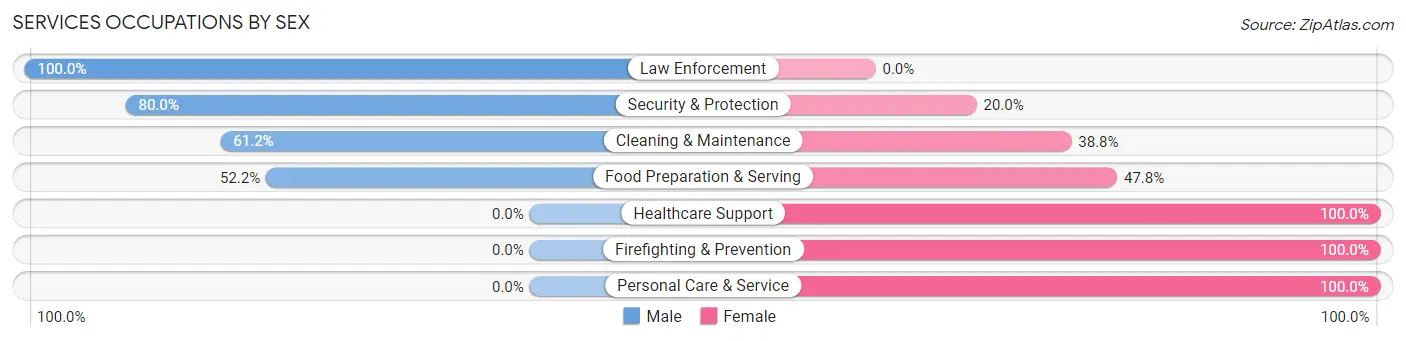 Services Occupations by Sex in Zip Code 02535