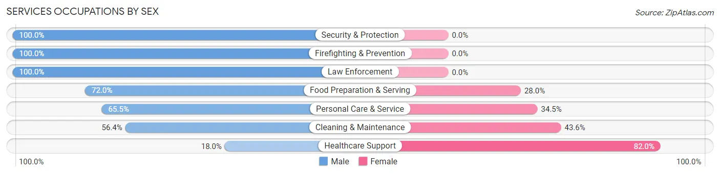 Services Occupations by Sex in Zip Code 02554