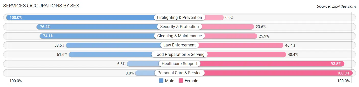 Services Occupations by Sex in Zip Code 02571