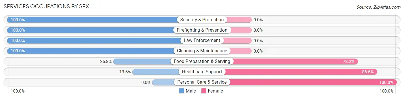Services Occupations by Sex in Zip Code 02576