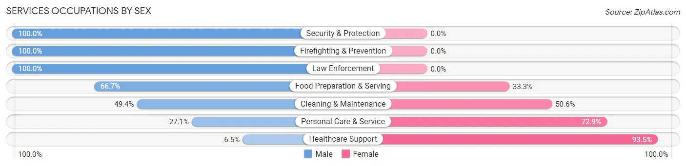 Services Occupations by Sex in Zip Code 02601