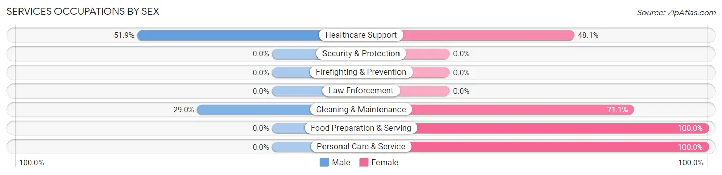 Services Occupations by Sex in Zip Code 02639