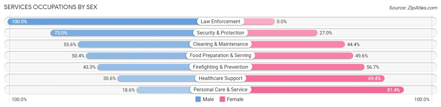 Services Occupations by Sex in Zip Code 02723