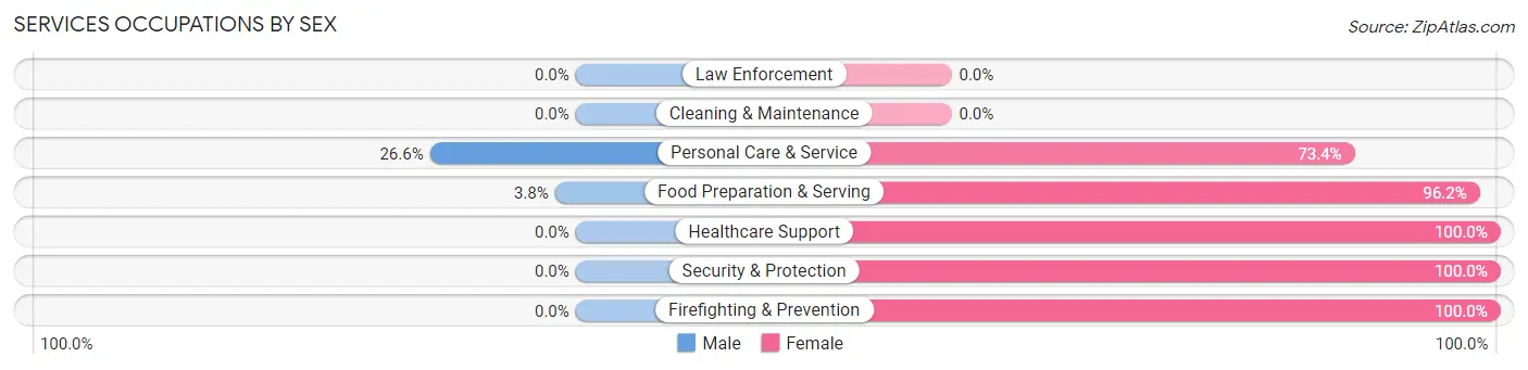 Services Occupations by Sex in Zip Code 02738
