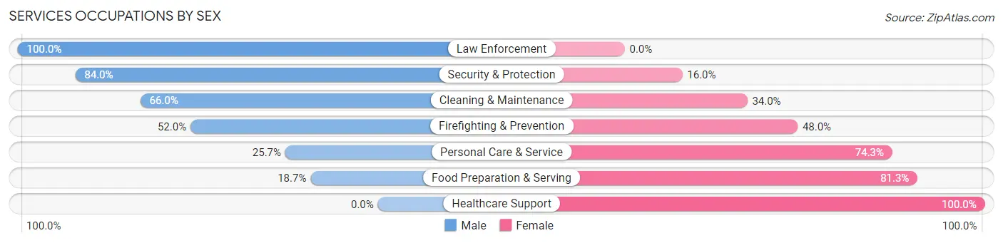 Services Occupations by Sex in Zip Code 02770
