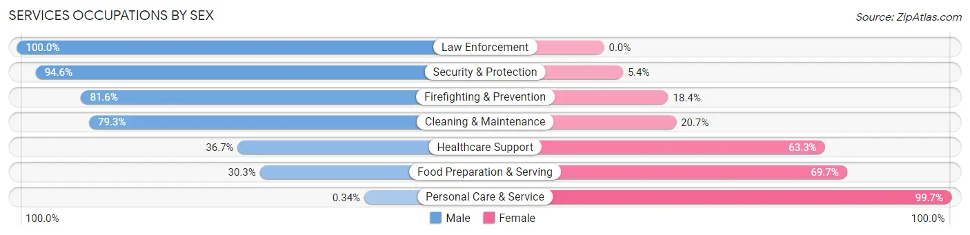 Services Occupations by Sex in Zip Code 02806