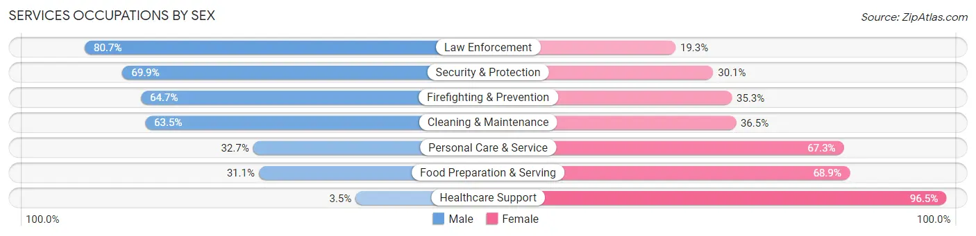 Services Occupations by Sex in Zip Code 02809