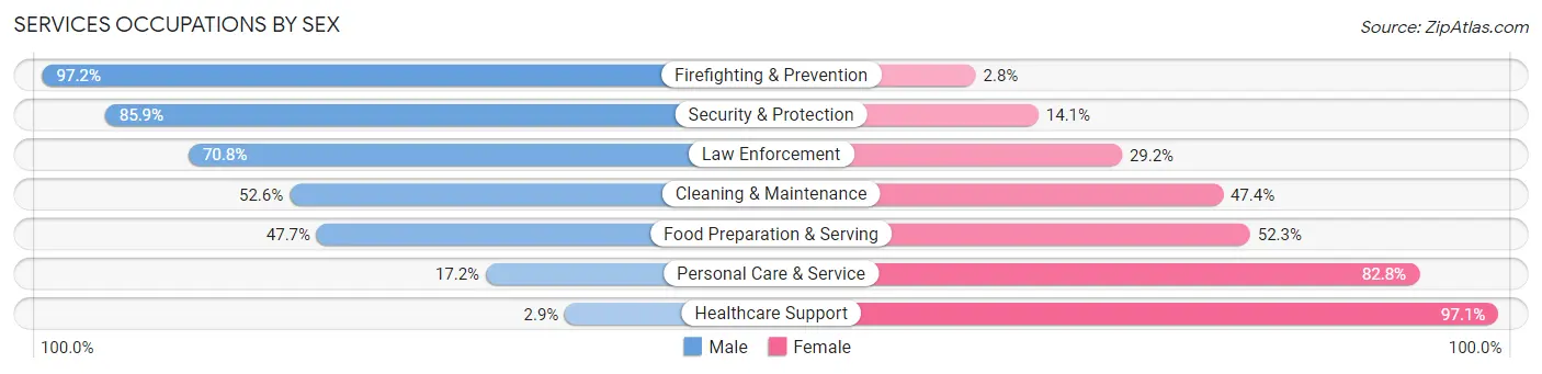 Services Occupations by Sex in Zip Code 02816