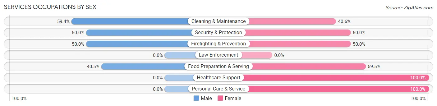 Services Occupations by Sex in Zip Code 02822