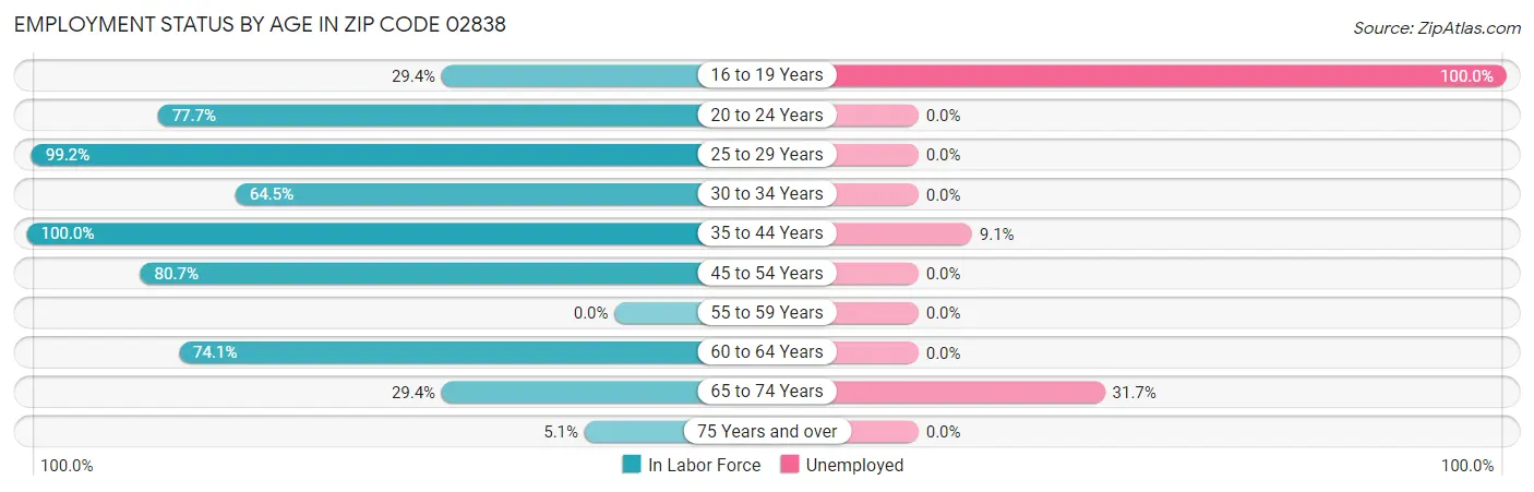 Employment Status by Age in Zip Code 02838