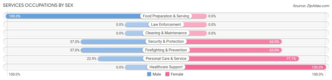 Services Occupations by Sex in Zip Code 02838