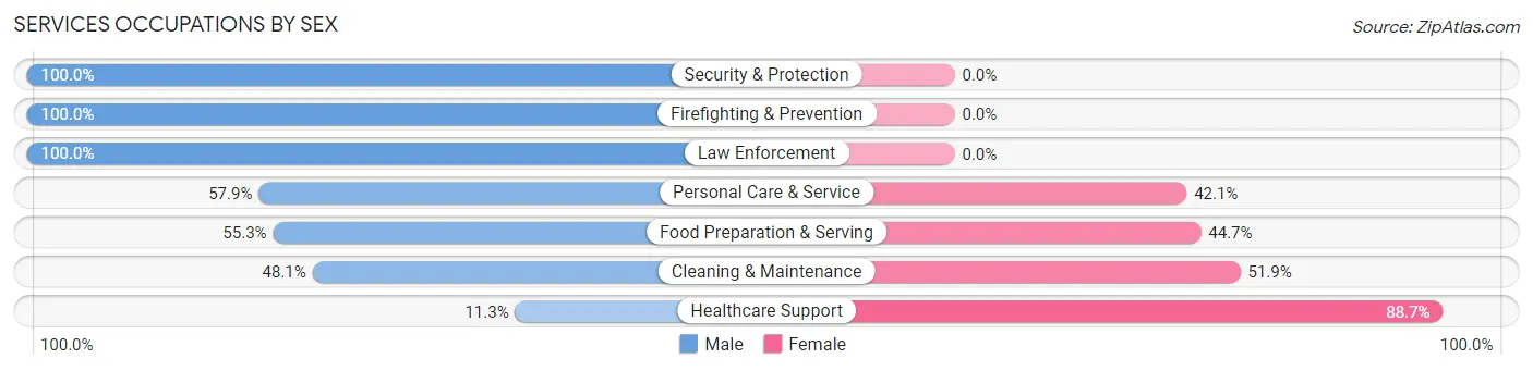 Services Occupations by Sex in Zip Code 02842