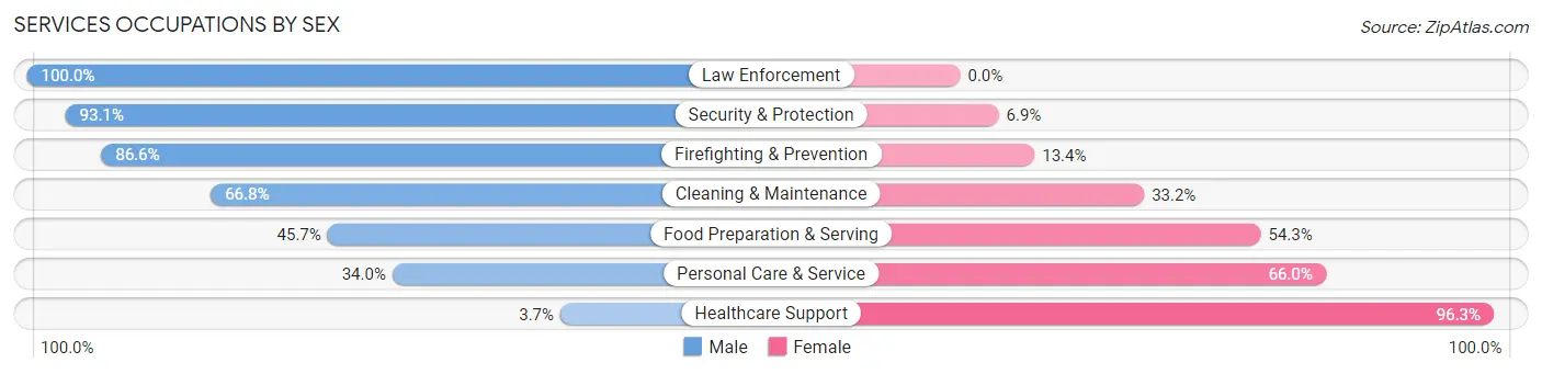 Services Occupations by Sex in Zip Code 02861