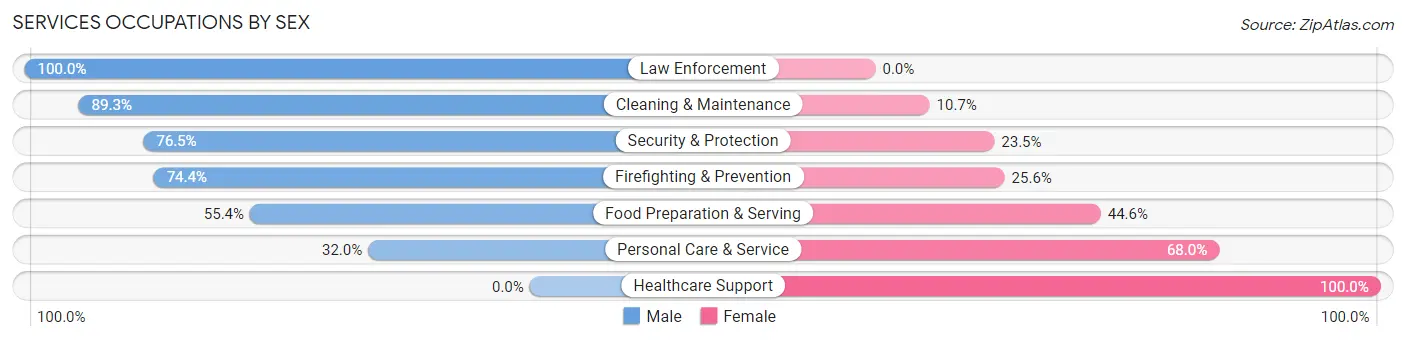 Services Occupations by Sex in Zip Code 02871