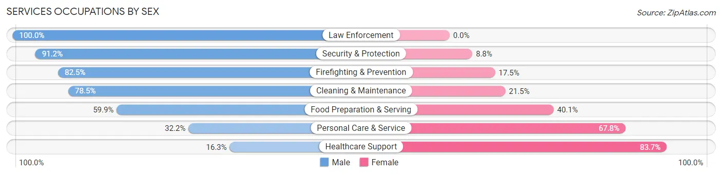 Services Occupations by Sex in Zip Code 02878