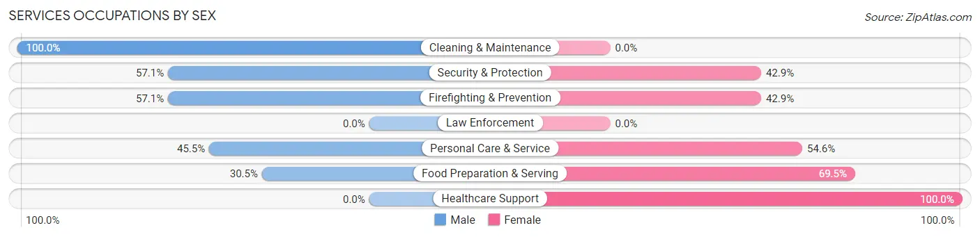 Services Occupations by Sex in Zip Code 02881