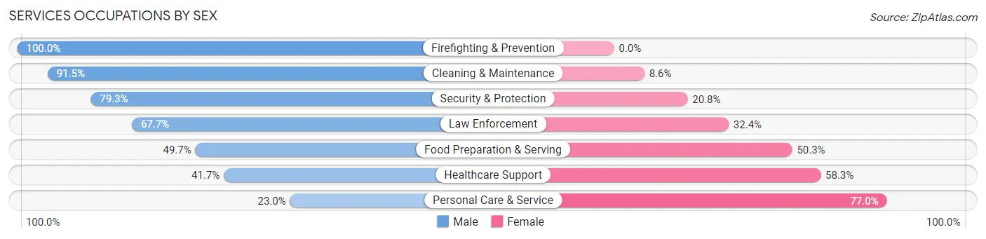 Services Occupations by Sex in Zip Code 02882