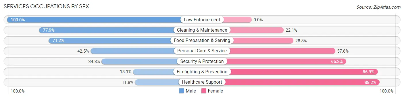Services Occupations by Sex in Zip Code 02885