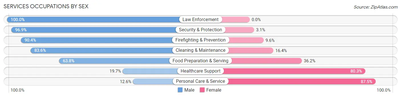 Services Occupations by Sex in Zip Code 02886