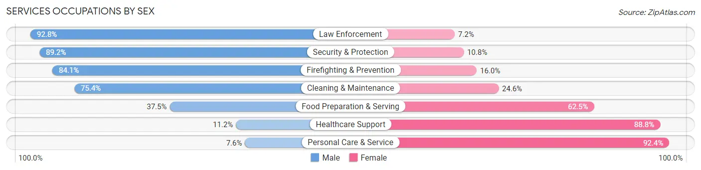 Services Occupations by Sex in Zip Code 02889