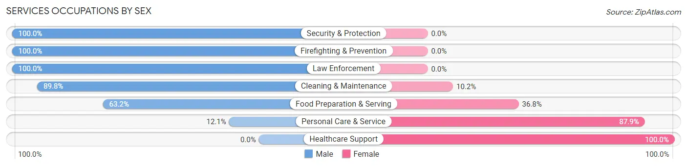 Services Occupations by Sex in Zip Code 02891
