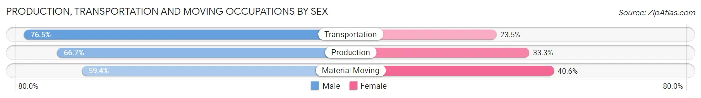 Production, Transportation and Moving Occupations by Sex in Zip Code 02895