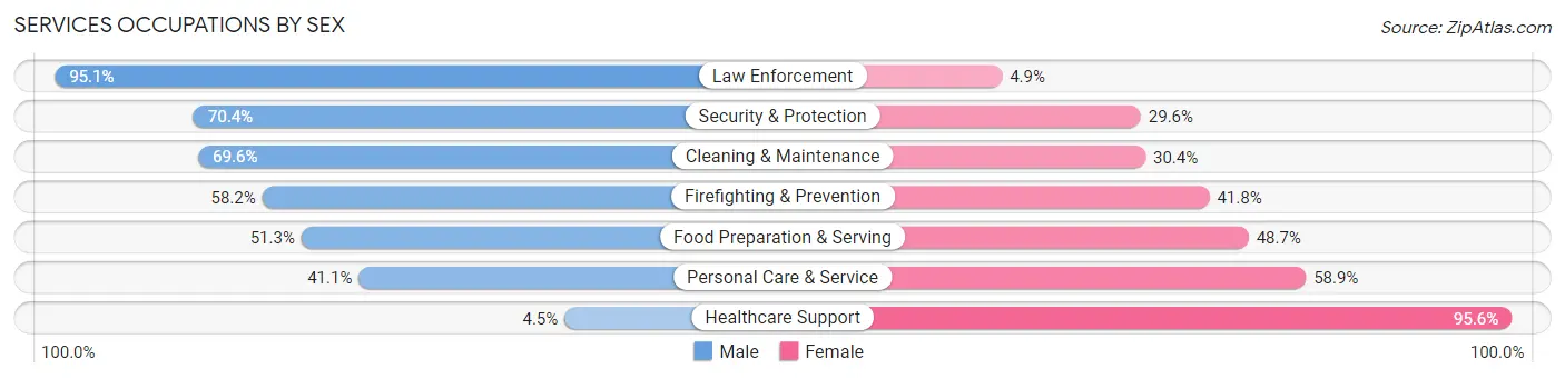 Services Occupations by Sex in Zip Code 02895