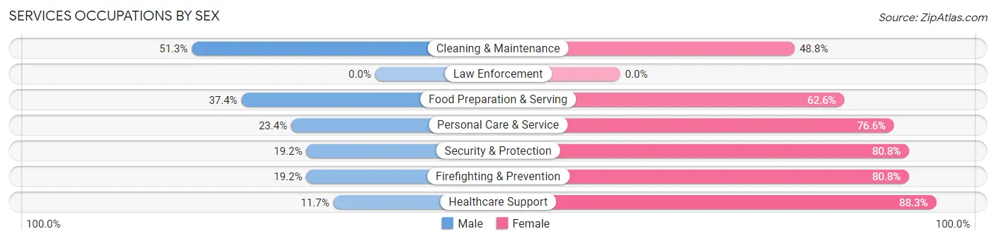 Services Occupations by Sex in Zip Code 02906