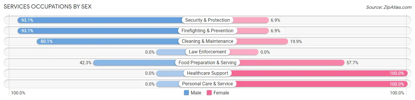 Services Occupations by Sex in Zip Code 02911