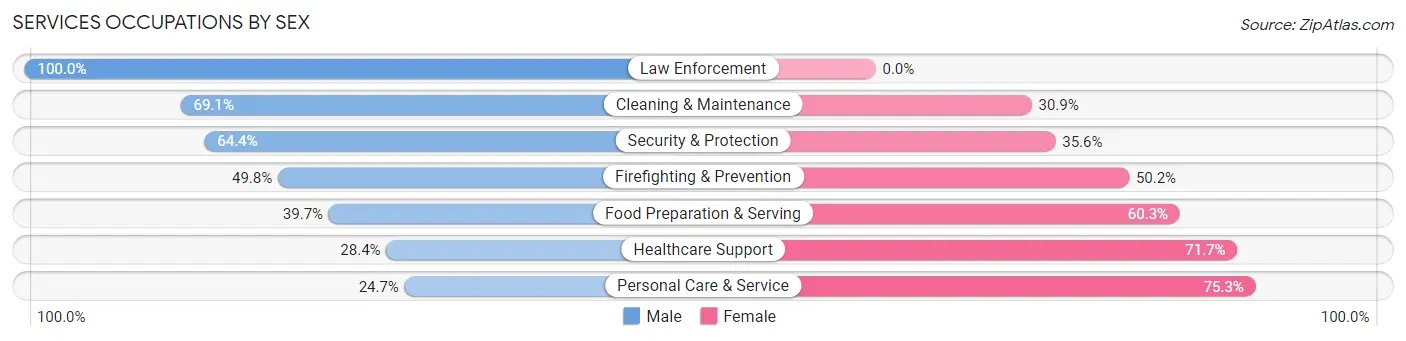 Services Occupations by Sex in Zip Code 02914