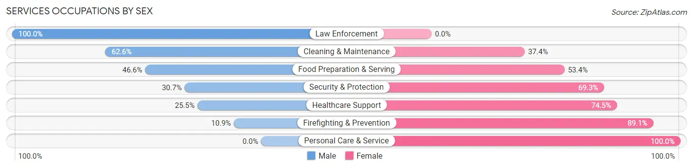 Services Occupations by Sex in Zip Code 02916