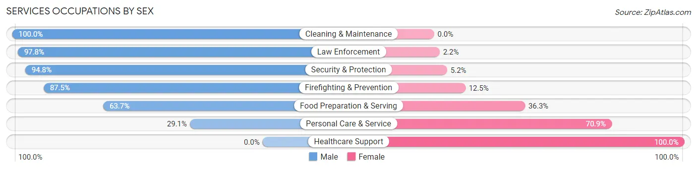 Services Occupations by Sex in Zip Code 02917