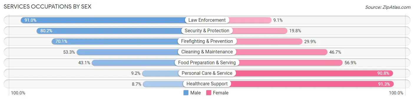 Services Occupations by Sex in Zip Code 03053