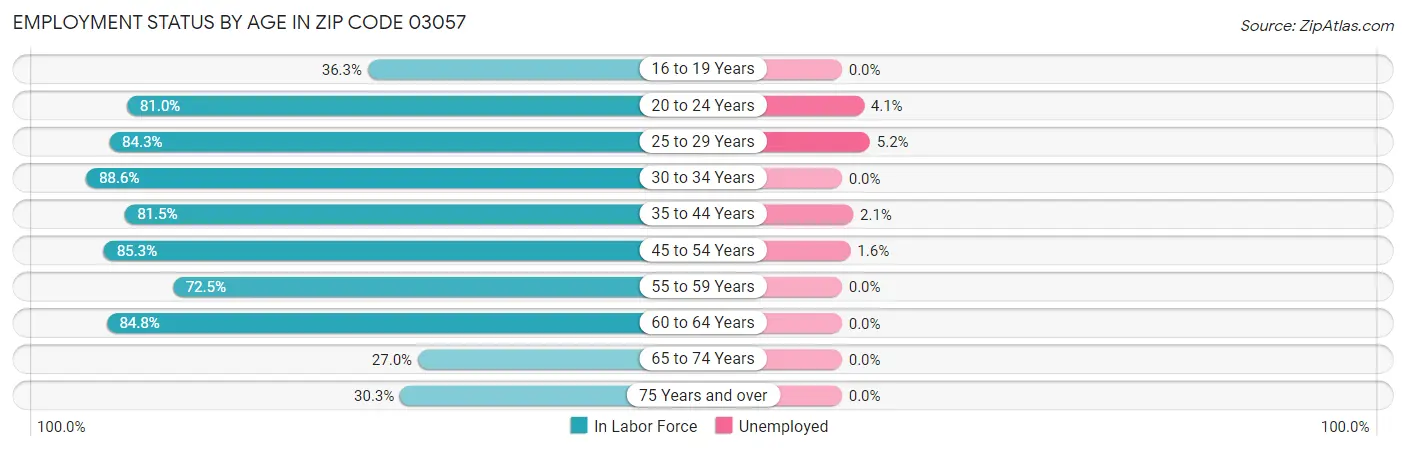 Employment Status by Age in Zip Code 03057