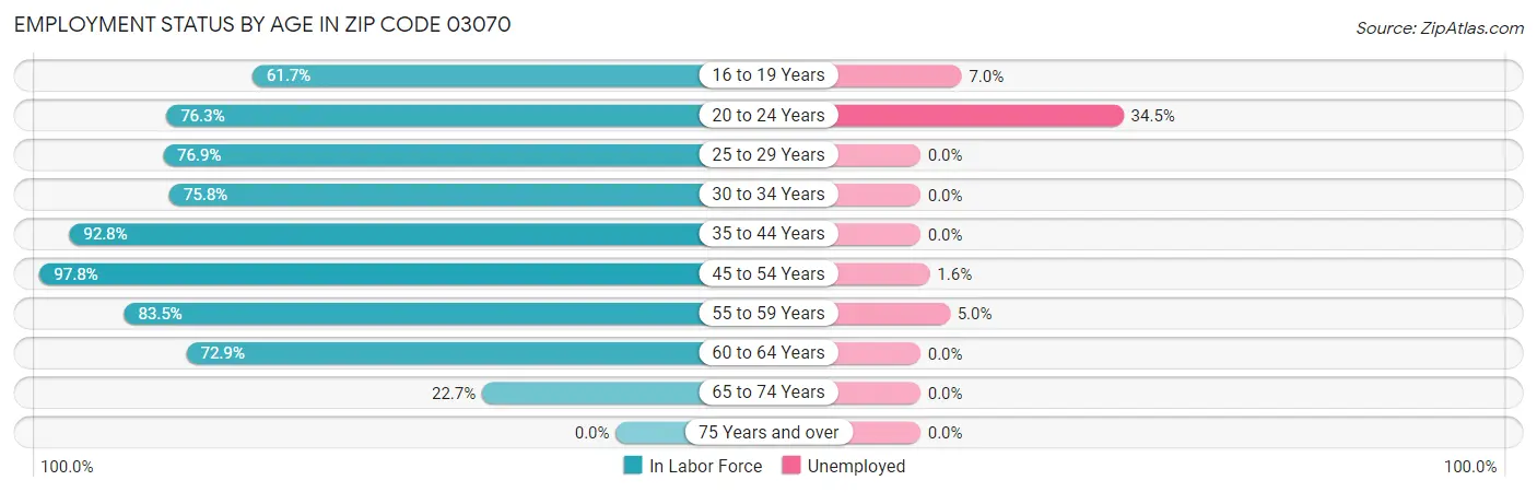 Employment Status by Age in Zip Code 03070