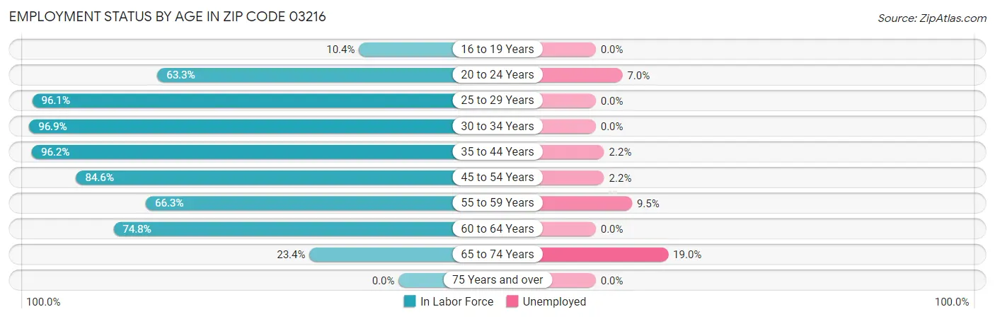 Employment Status by Age in Zip Code 03216